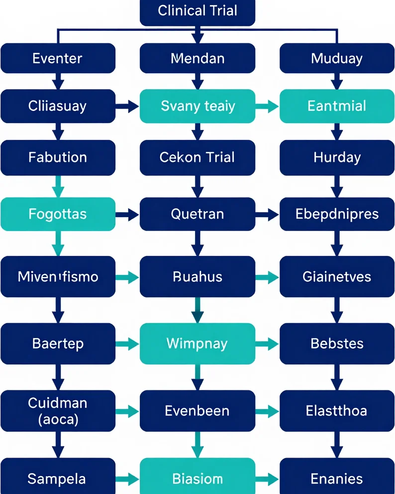 Flat vector scientific illustration of a clinical trial flow diag