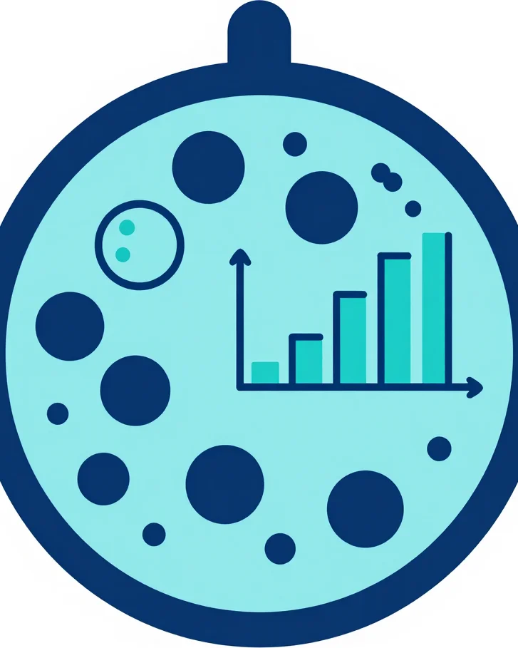 Flat vector scientific illustration on a white background: a schematic of a cell with labeled biomarker receptors and a