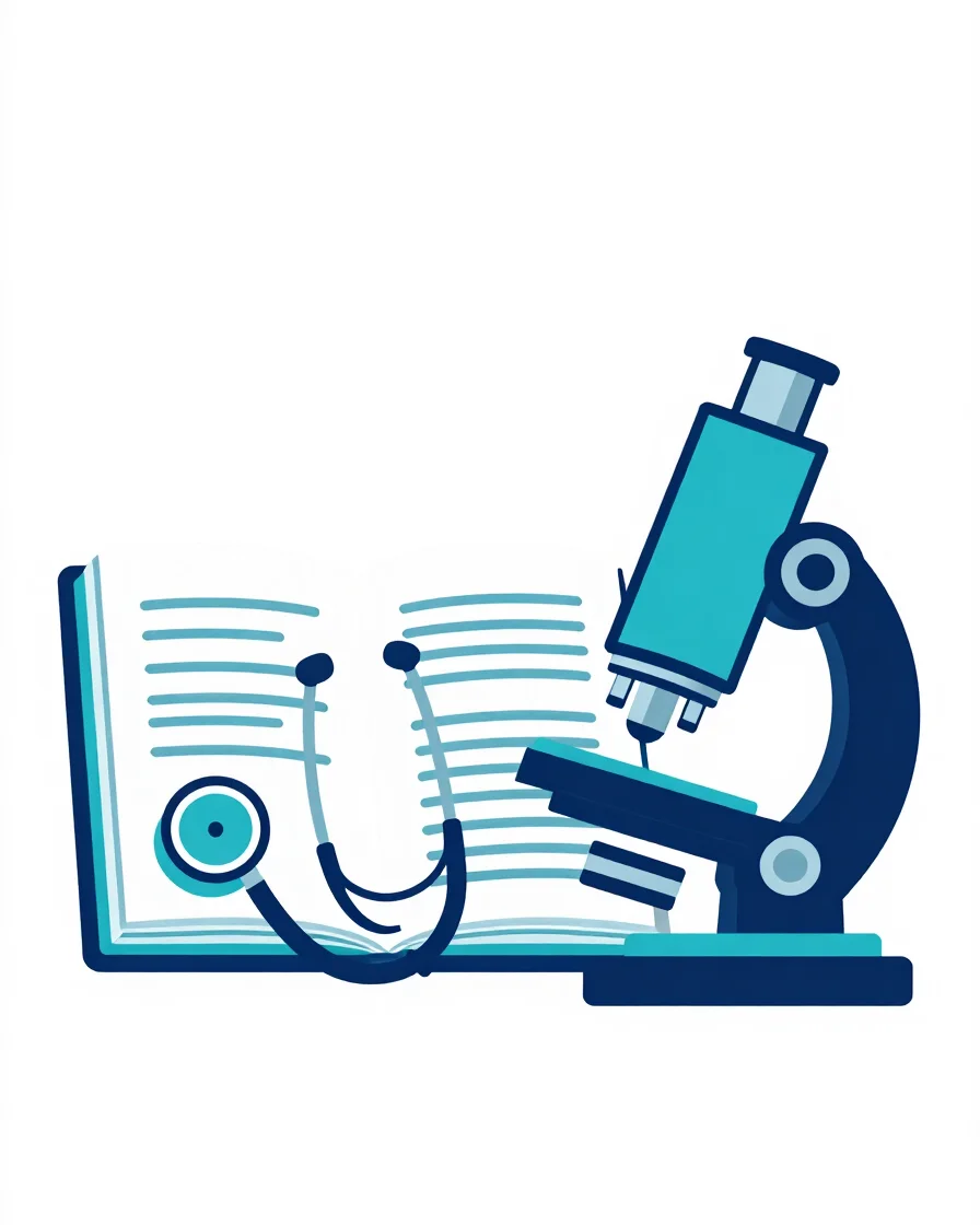 Flat vector scientific illustration on a white background, deep b